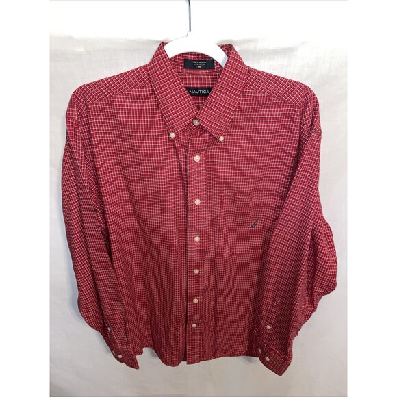 Nautica Dress Shirt Men’s Size Medium Red Striped Button Up Long Sleeve - Picture 1 of 12